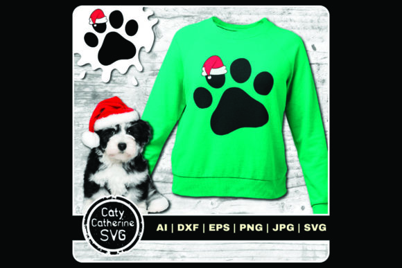 Pet Dog Paw Print Santa Hat Christmas